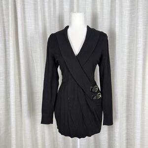 INC International Concepts Wrap Sweater Womens Large Black Buckle Strap Knit